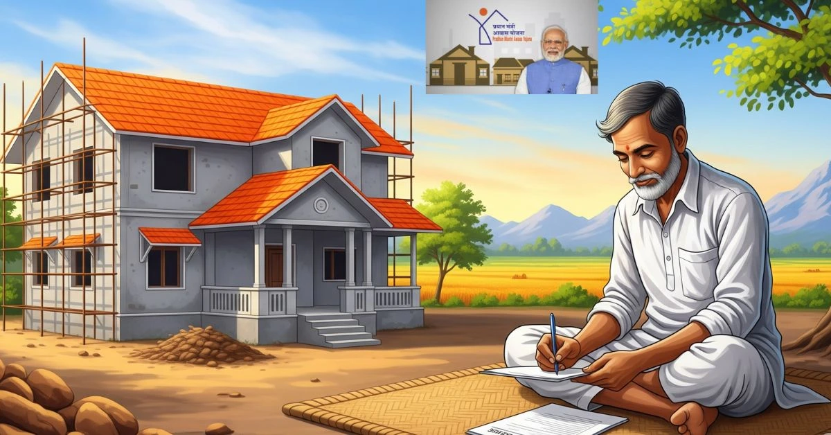 a man writing on a paper in front of a house