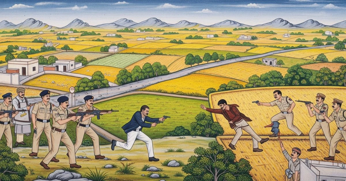 a group of men holding guns running towards a field
