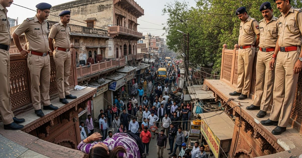 आगरा के कालिंदी विहार में छत से गिरी महिला, पुलिस पर आरोप चार सस्पेंड